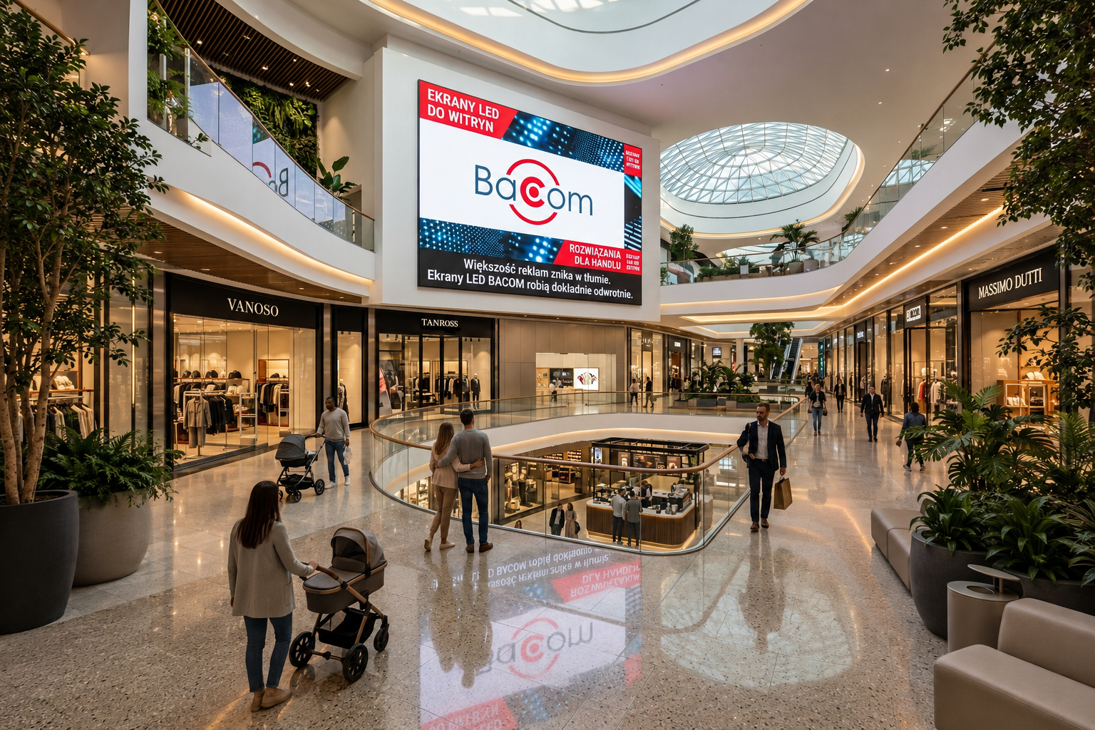 ekran z logiem bacom w galerii handlowej